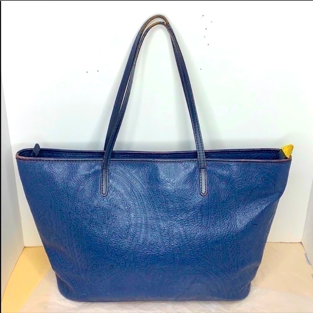 Etro Navy paisley print tote bag